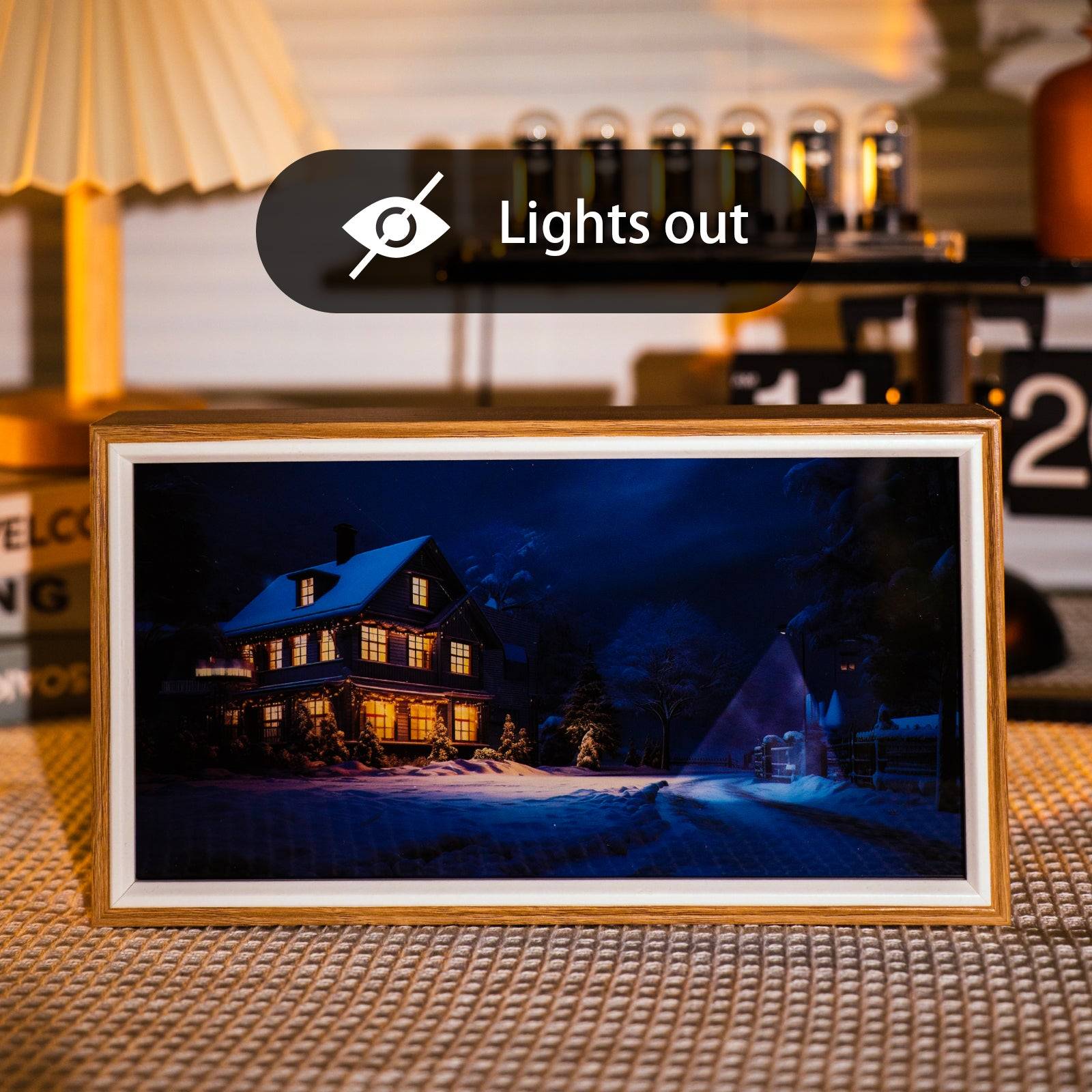 Snow Night Cabin LED Light Painting Lamp Artwork Night Light  landscape series