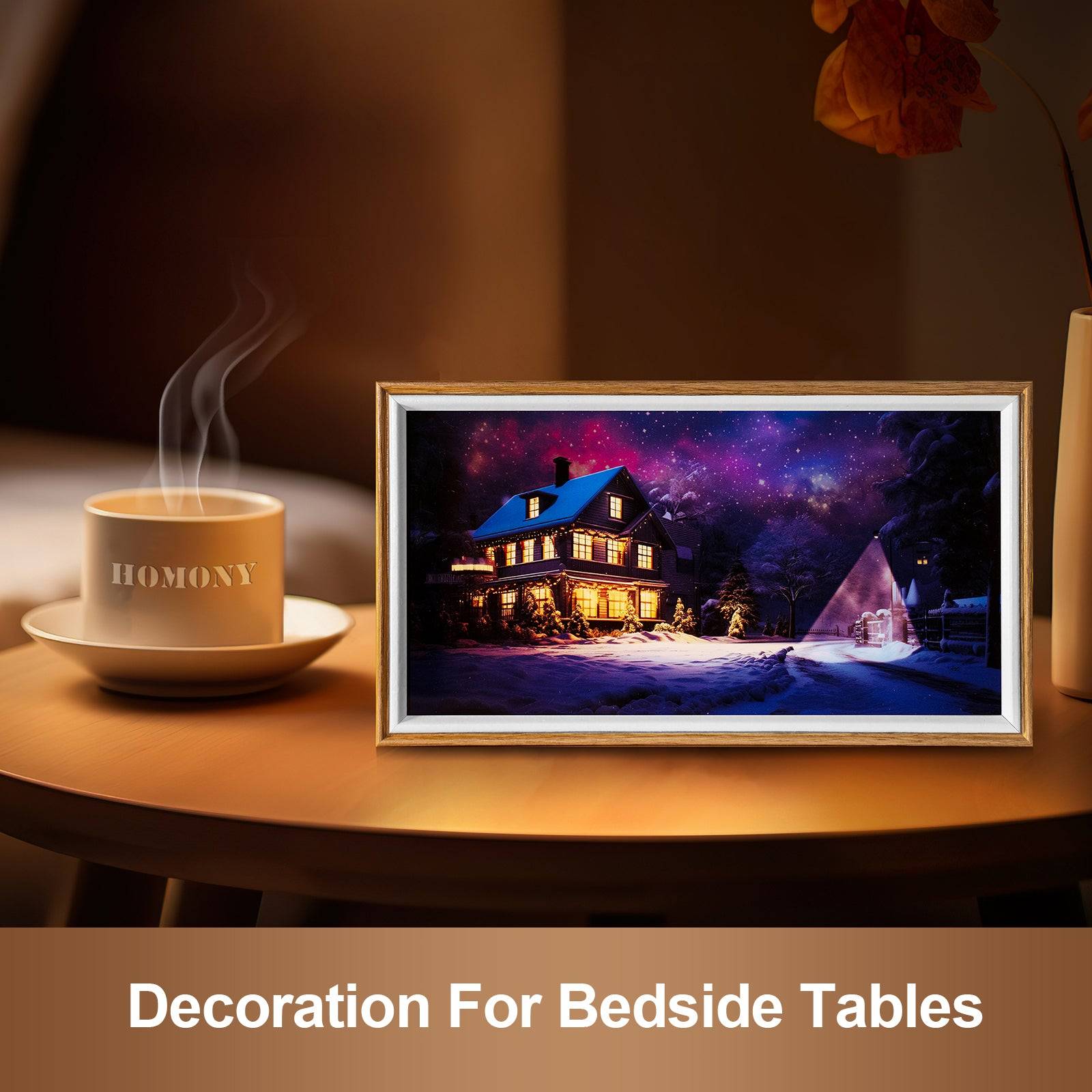 Snow Night Cabin LED Light Painting Lamp Artwork Night Light  landscape series