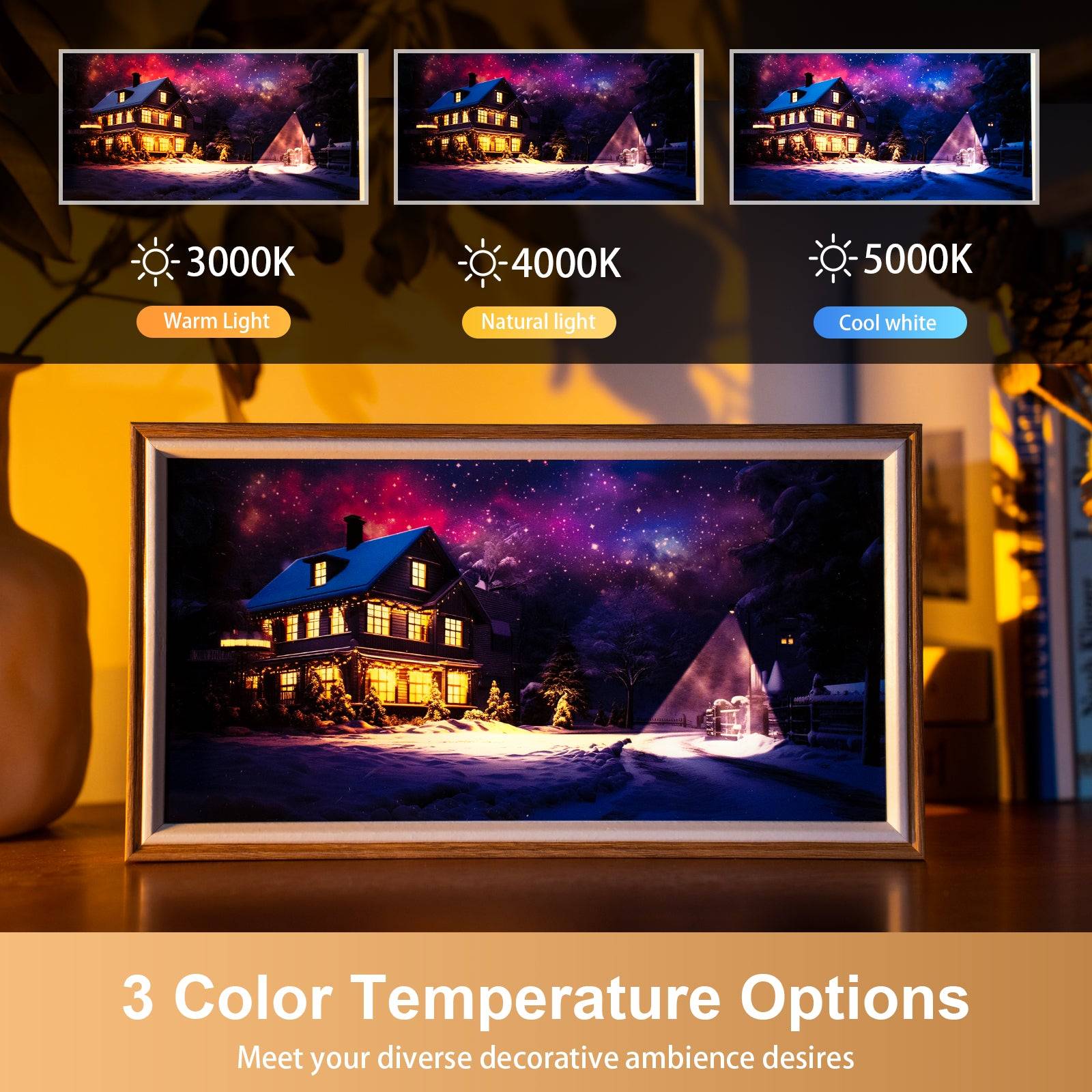 Snow Night Cabin LED Light Painting Lamp Artwork Night Light  landscape series
