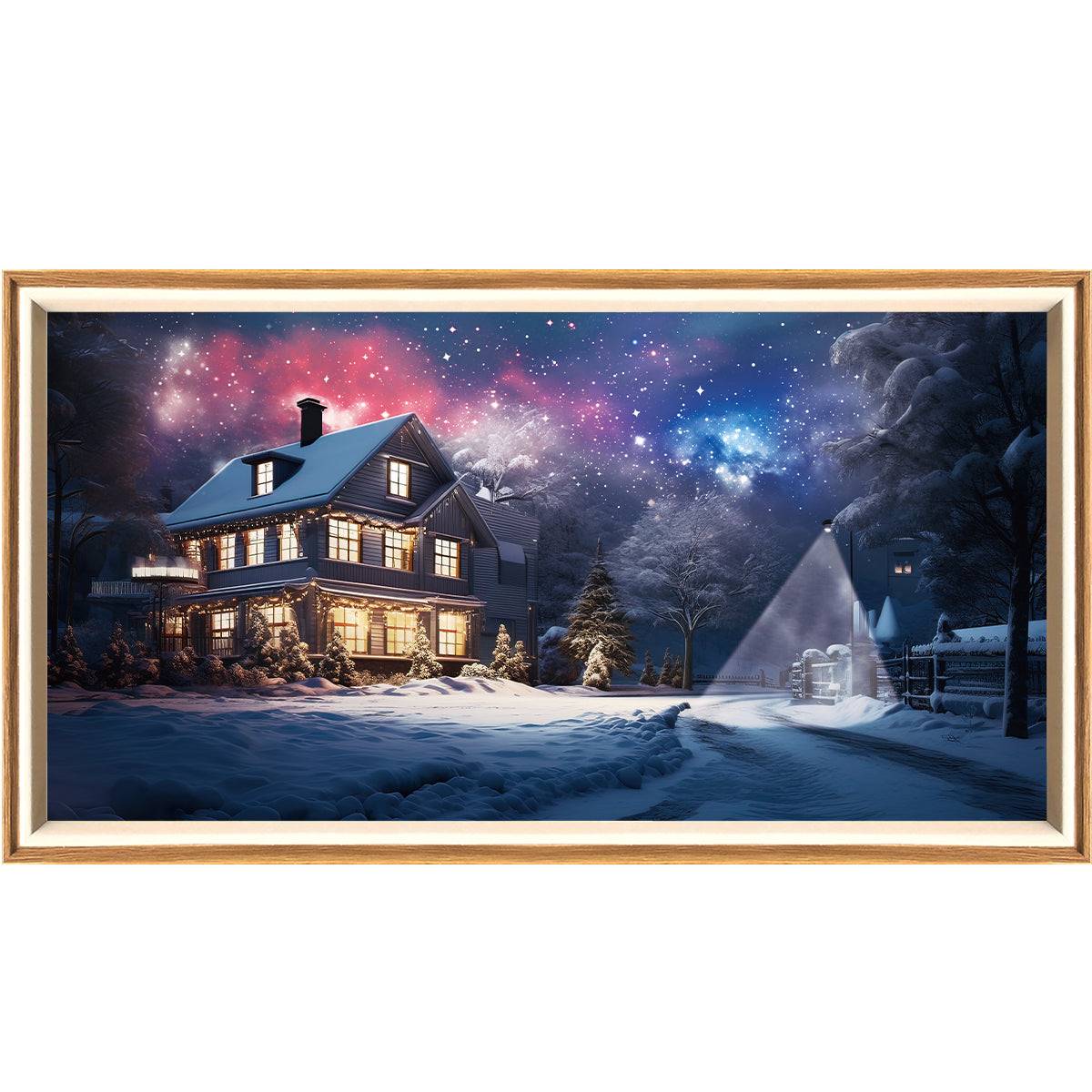 Snow Night Cabin LED Light Painting Lamp Artwork Night Light  landscape series