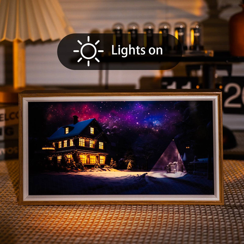 Snow Night Cabin LED Light Painting Lamp Artwork Night Light  landscape series