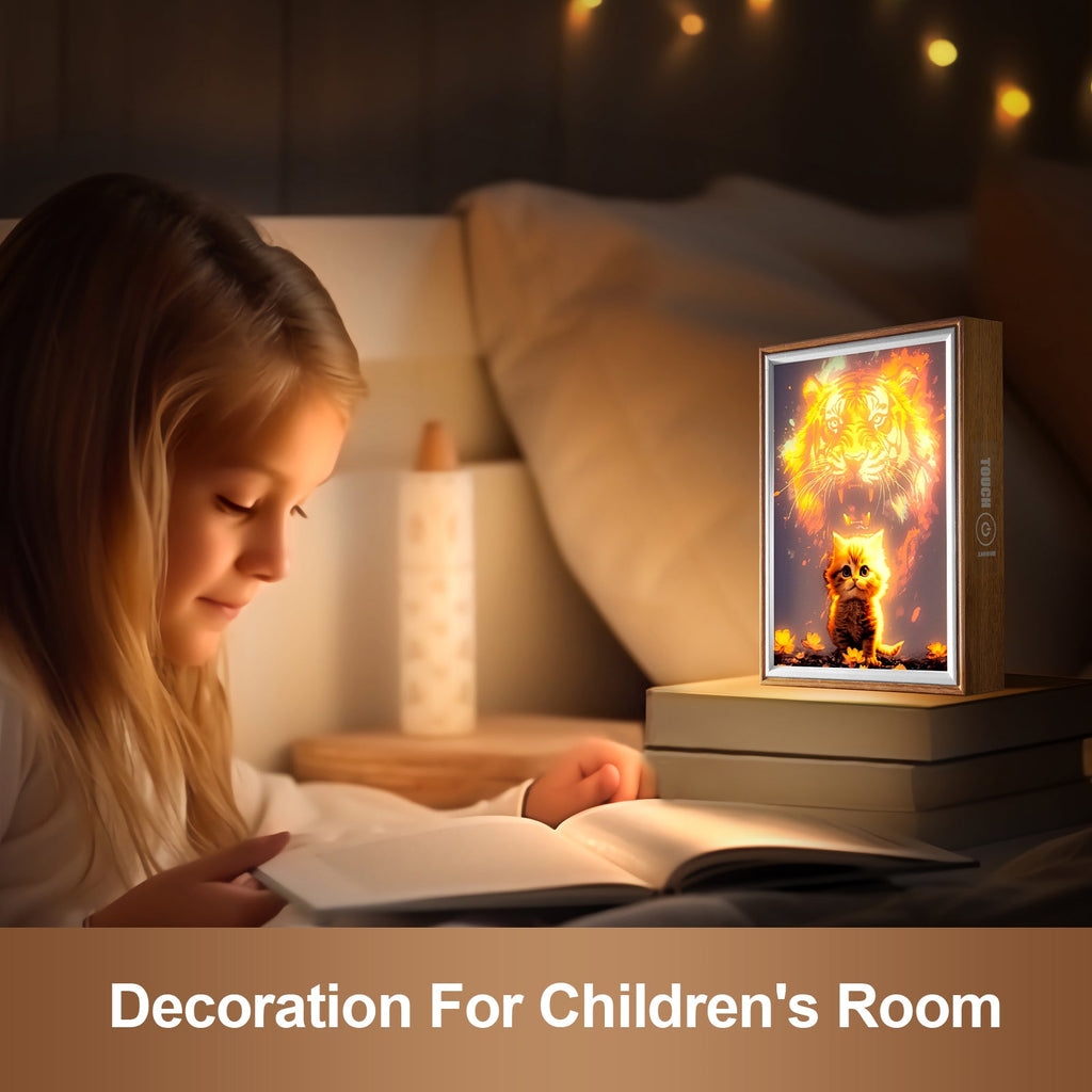 8 Inches Kitten Changes LED Light Painting Lamp Artwork Night Light animal series