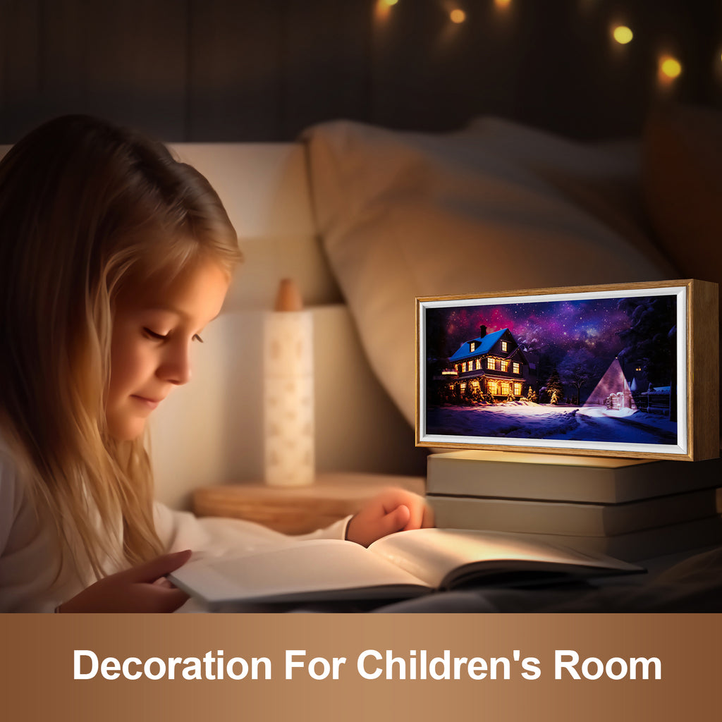 10 Inches Snow Night Cabin LED Light Painting Lamp Artwork Night Light  landscape series