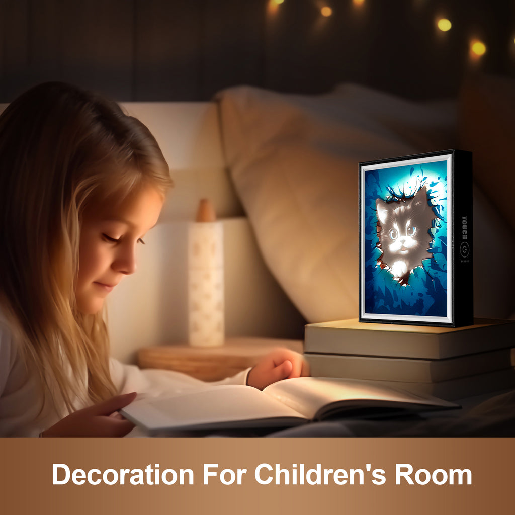 8 Inches Black Cat Light Painting Lamp Artwork Night Light  animal series