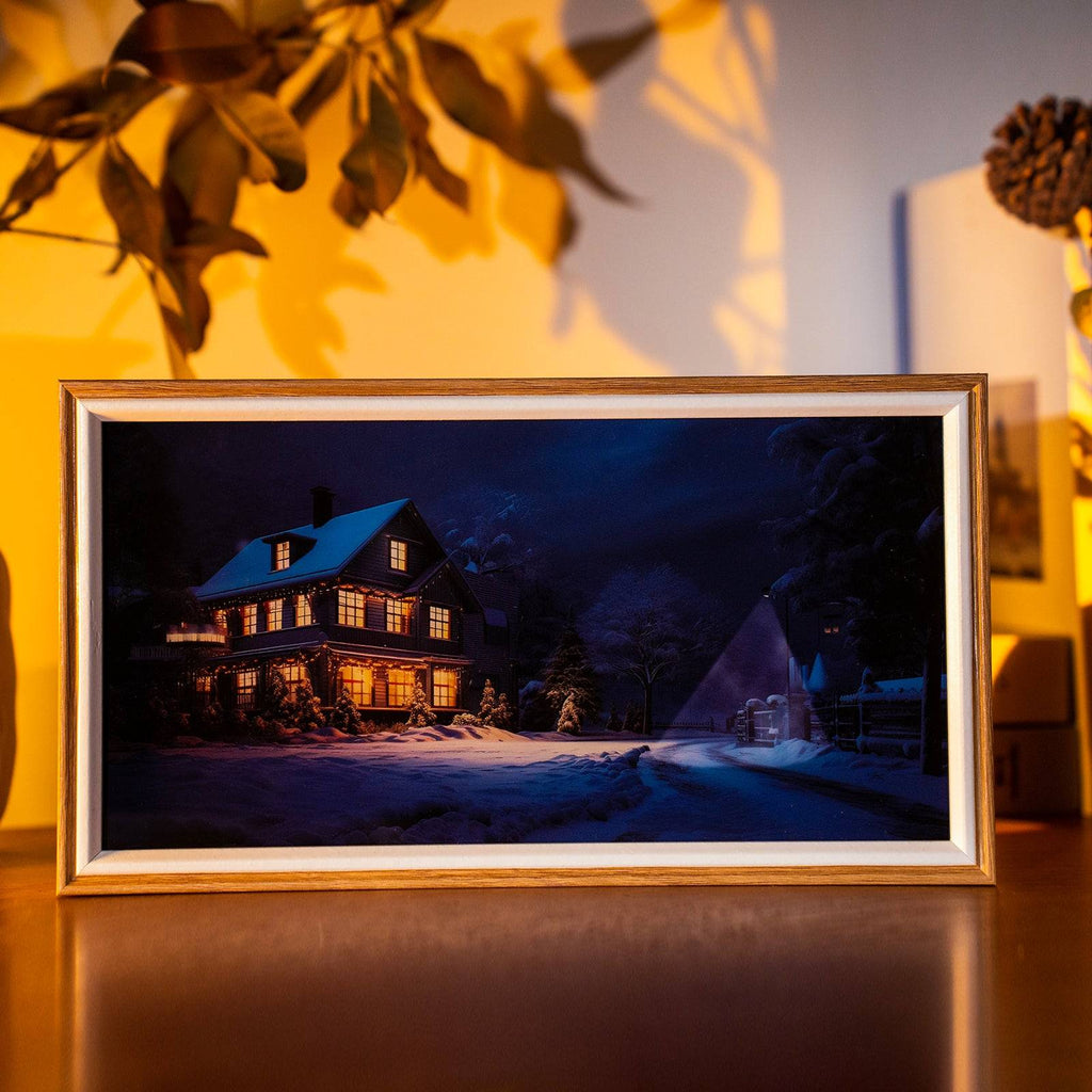 Snow Night Cabin LED Light Painting Lamp Artwork Night Light  landscape series
