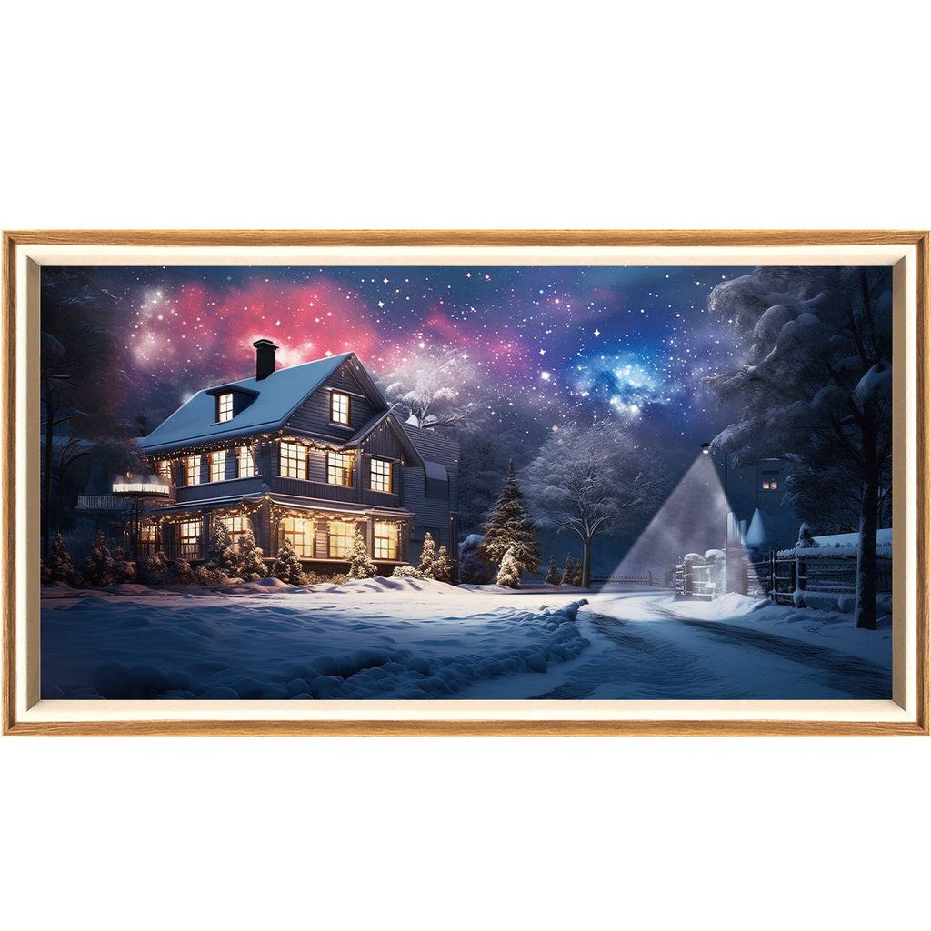 Snow Night Cabin LED Light Painting Lamp Artwork Night Light  landscape series
