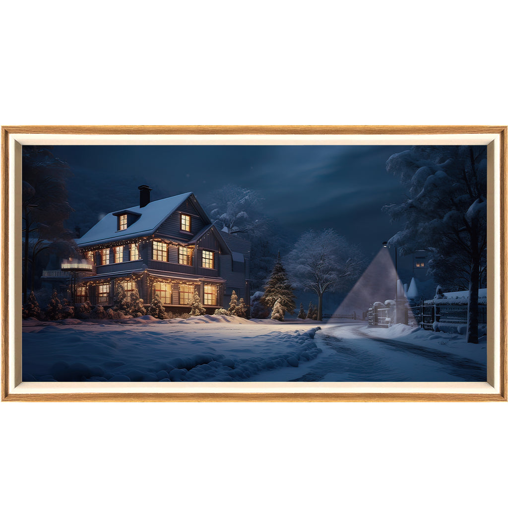10 Inches Snow Night Cabin LED Light Painting Lamp Artwork Night Light  landscape series
